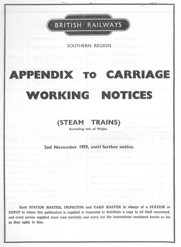 Southern Appendix to the Carriage Working Notice, SR Region, November 1959. 32 pages. [CA02195911000]