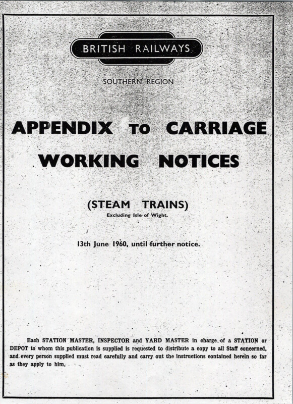 Southern Appendix to the Carriage Working Notice, SR Region, June 1960. 32 pages. [CA02196006000]
