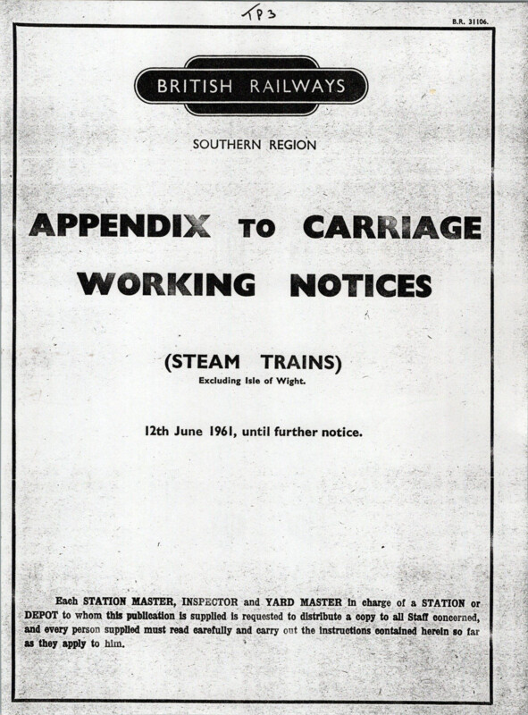 Southern Appendix to the Carriage Working Notice, SR Region, June 1961. 30 pages. [CA02196106000]
