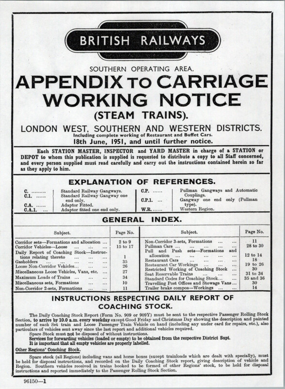 Southern Appendix to the Carriage Working Notice, Western Section, June 1951. 36 pages. [CA03195106000]