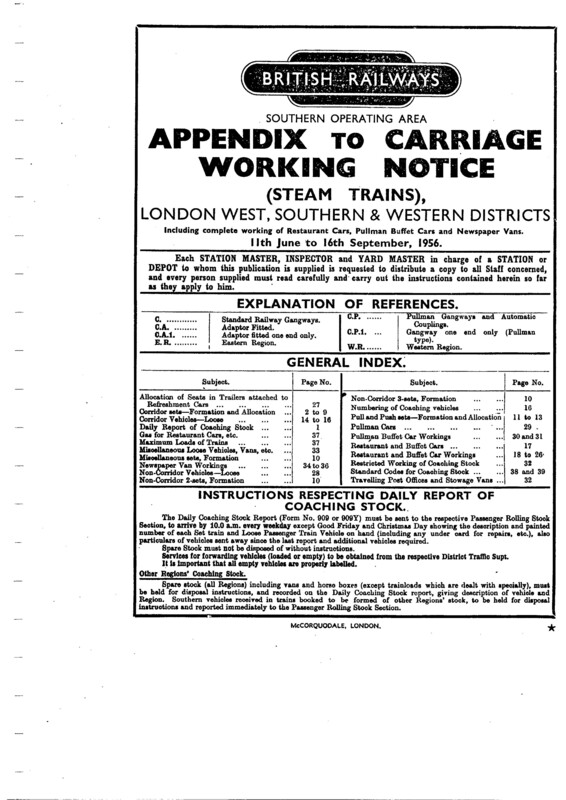 Southern Appendix to the Carriage Working Notice, Western Section, June 1956. 39 pages. [CA03195606000]