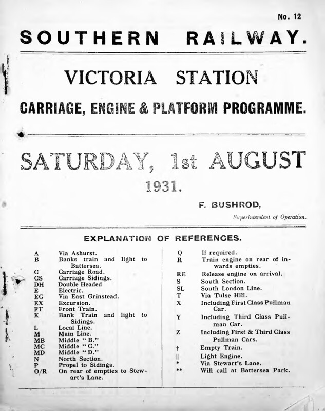 Southern Platform and Carriage Workings, Victoria, 01 August 1931. 21 pages. [CP02193108010]