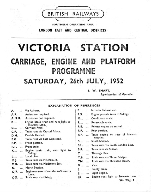 Southern Platform and Carriage Workings, Victoria, 26 July 1952. 24 pages. [CP02195207260]