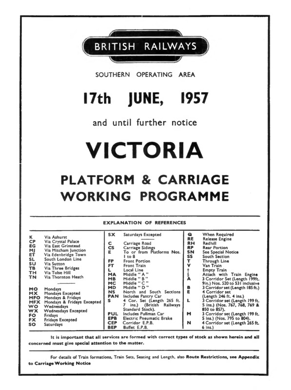 Southern Platform and Carriage Workings, Victoria, 17 June 1957. 19 pages. [CP02195706170]