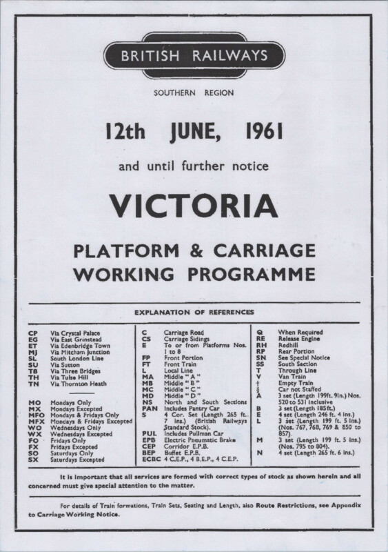 Southern Platform and Carriage Workings, Victoria, 12 June 1962. 65 pages. [CP02196206120]