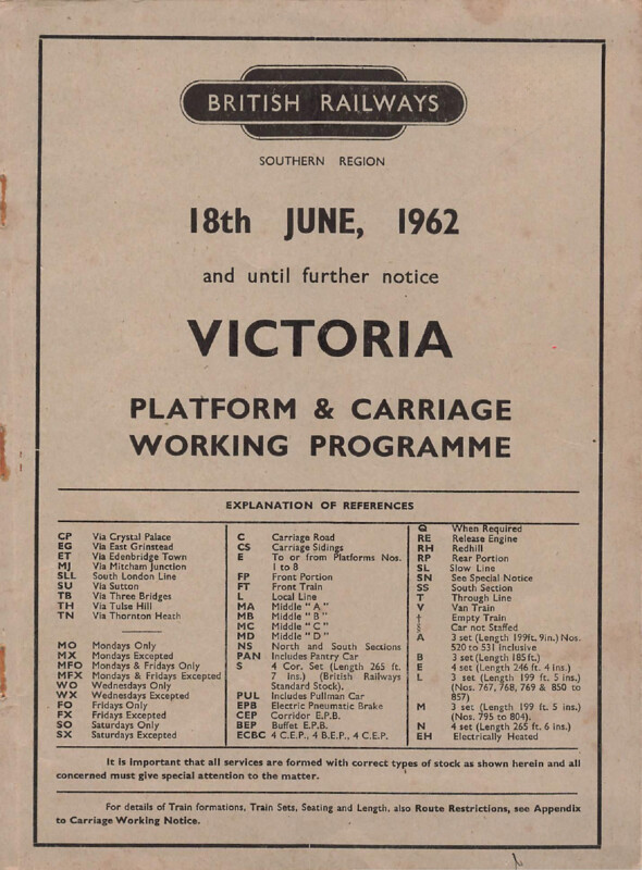 Southern Platform and Carriage Workings, Victoria, 18 June 1962. 66 pages. [CP02196206180]