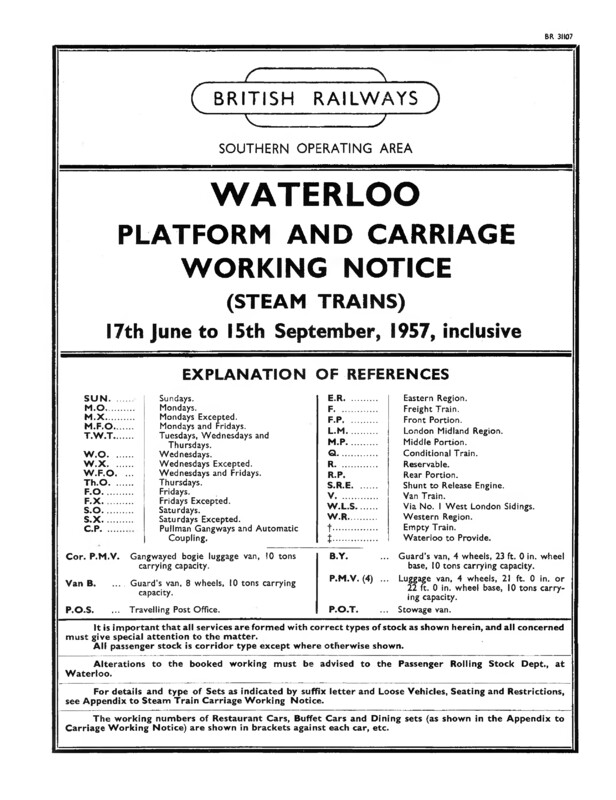 Southern Platform and Carriage Workings, Waterloo, 17 June 1957. 45 pages. [CP04195706170]