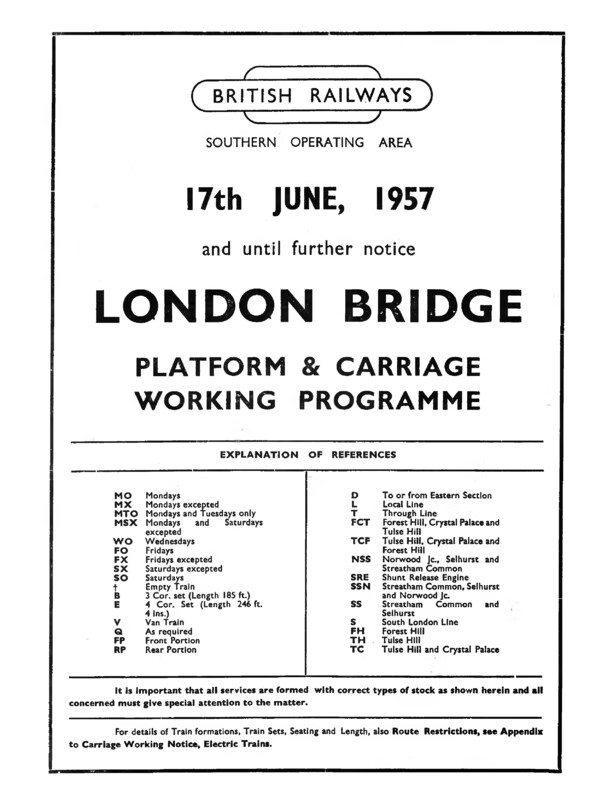 Southern Platform and Carriage Workings, London Bridge, 17 June 1957. 31 pages. [CP06195706170]