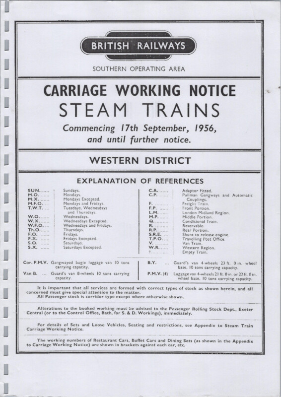 Southern Appendix to the Carriage Working Notice, Western District, 17 September 1956. 50 pages. [CW01195609170]