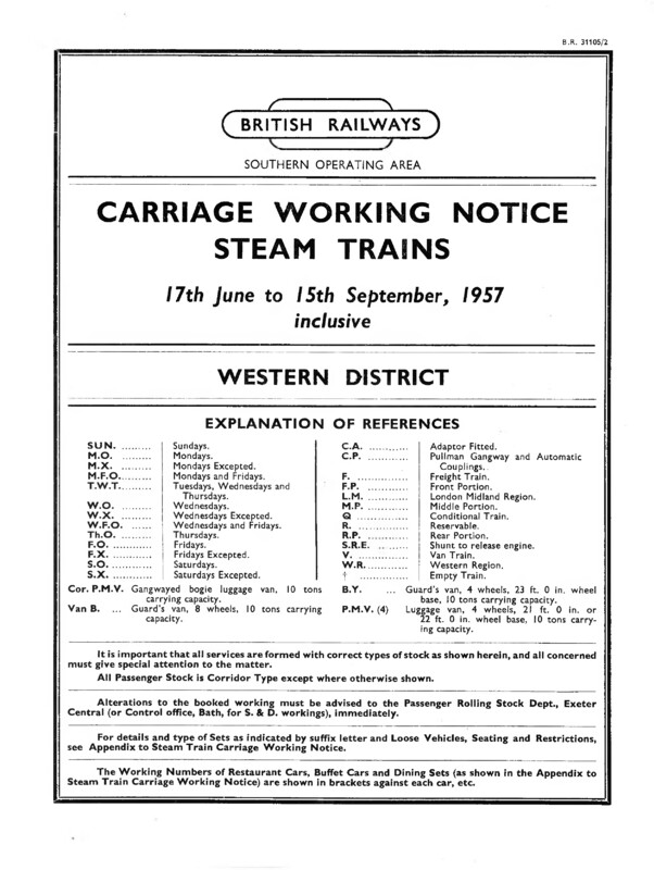 Southern Appendix to the Carriage Working Notice, Western District, 17 June 1957. 116 pages. [CW01195706170]