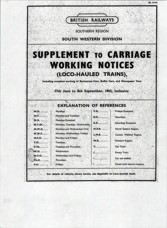 Southern Appendix to the Carriage Working Notice, Supplements, 17 June 1963. 12 pages. [CW02196306170]