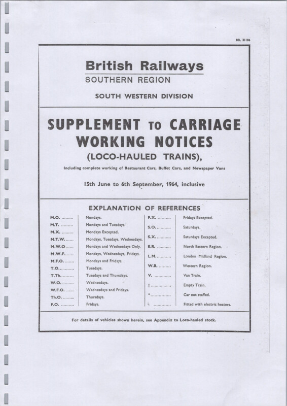 Southern Appendix to the Carriage Working Notice, Supplements, 15 June 1964. 8 pages. [CW02196406150]