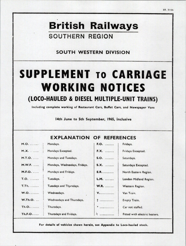 Southern Appendix to the Carriage Working Notice, Supplements, 14 June 1965. 9 pages. [CW02196506140]