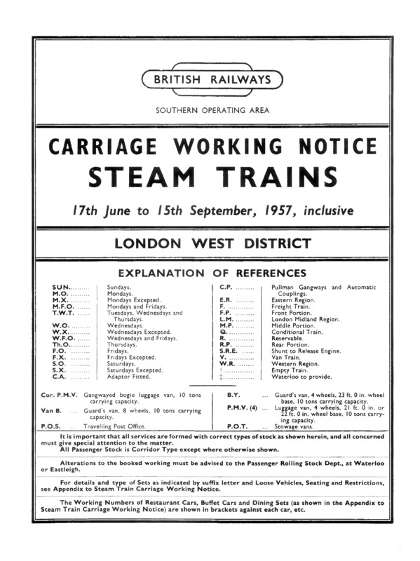 Southern Appendix to the Carriage Working Notice, London West, 17 June 1957. 135 pages. [CW04195706170]