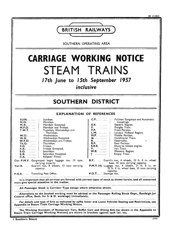 Southern Appendix to the Carriage Working Notice, Southern District, 17 June 1957. 112 pages. [CW05195706170]