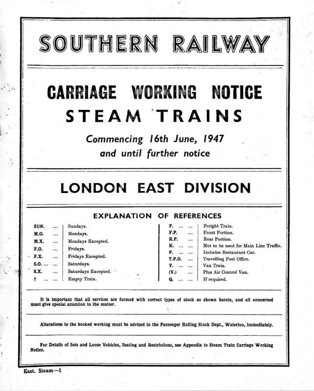 Southern Appendix to the Carriage Working Notice, Eastern Section, 16 June 1947. 111 pages. [CW07194706160]