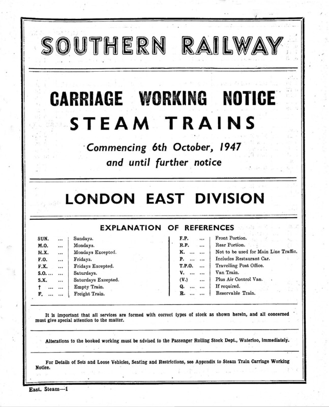 Southern Appendix to the Carriage Working Notice, Eastern Section, 06 October 1947. 98 pages. [CW07194710060]