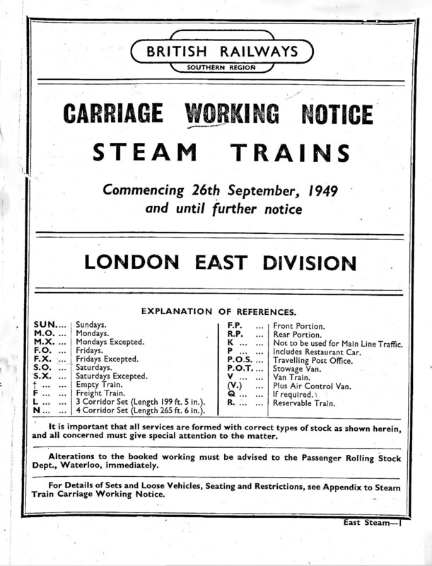 Southern Appendix to the Carriage Working Notice, Eastern Section, 26 September 1949. 109 pages. [CW07194909260]