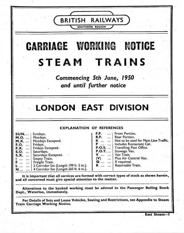 Southern Appendix to the Carriage Working Notice, Eastern Section, 05 June 1950. 143 pages. [CW07195006050]