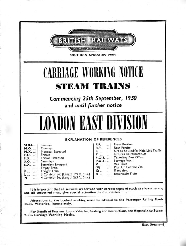 Southern Appendix to the Carriage Working Notice, Eastern Section, 25 September 1950. 109 pages. [CW07195009250]