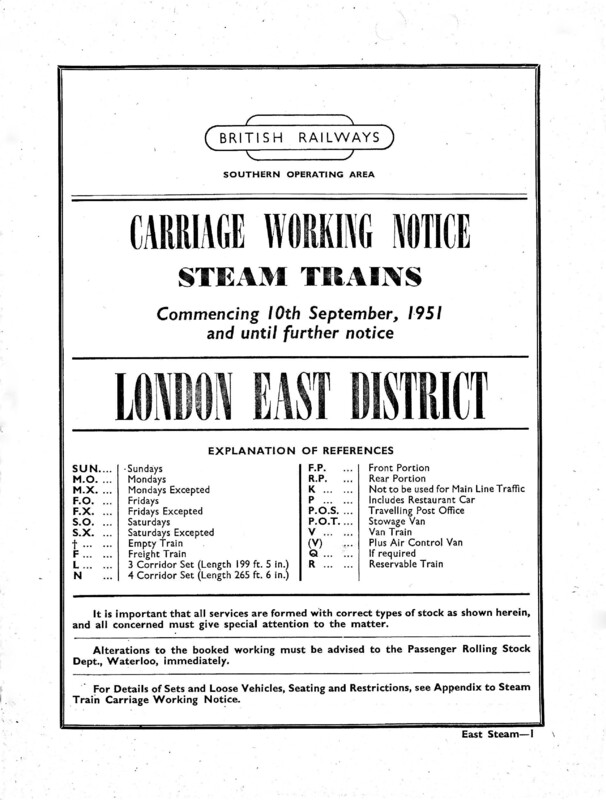 Southern Appendix to the Carriage Working Notice, Eastern Section, 10 September 1951. 112 pages. [CW07195109100]