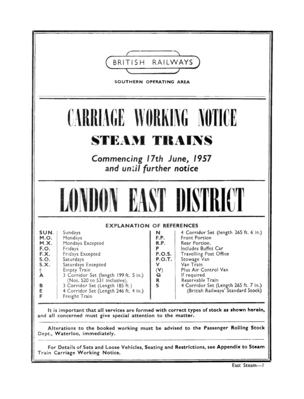 Southern Appendix to the Carriage Working Notice, Eastern Section, 17 June 1957. 165 pages. [CW07195706170]