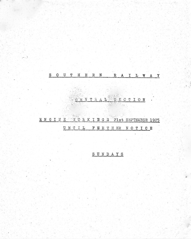 Southern Engine Workings, Central Division, Sundays starting 21 September 1925. 31 pages. [EW02192509211]