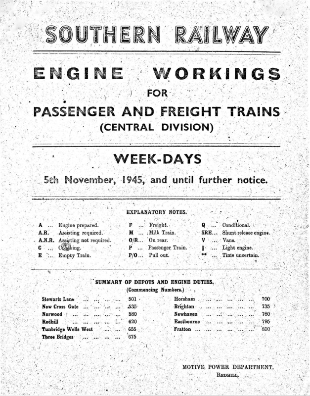 Southern Engine Workings, Central Division, Weekdays starting 05 November 1945. 125 pages. [EW02194511050]