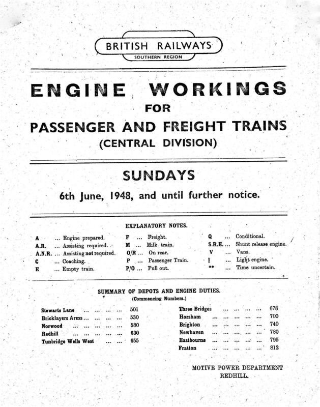 Southern Engine Workings, Central Division, Sundays starting 06 June 1948. 22 pages. [EW02194806060]