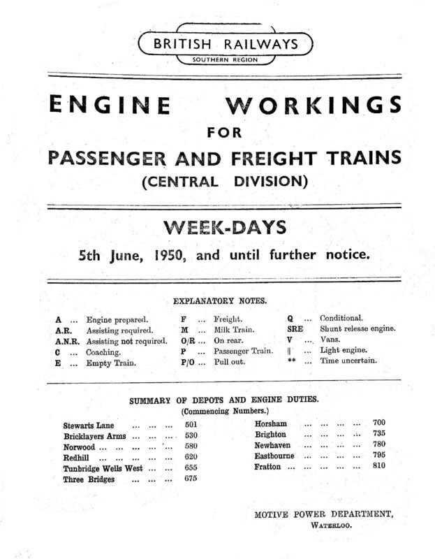 Southern Engine Workings, Central Division, Weekdays starting 05 June 1950. 163 pages. [EW02195006050]