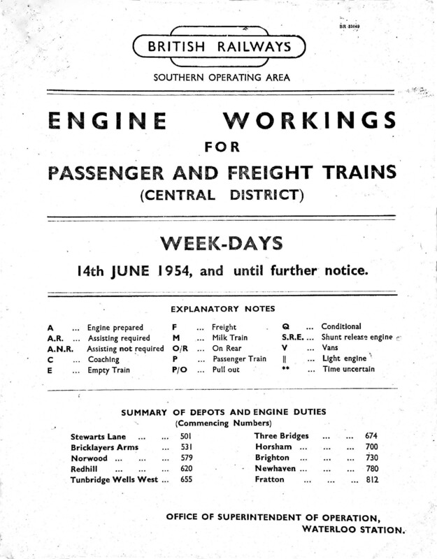 Southern Engine Workings, Central Division, Weekdays 2 starting 14 June 1954. 176 pages. [EW02195406141]