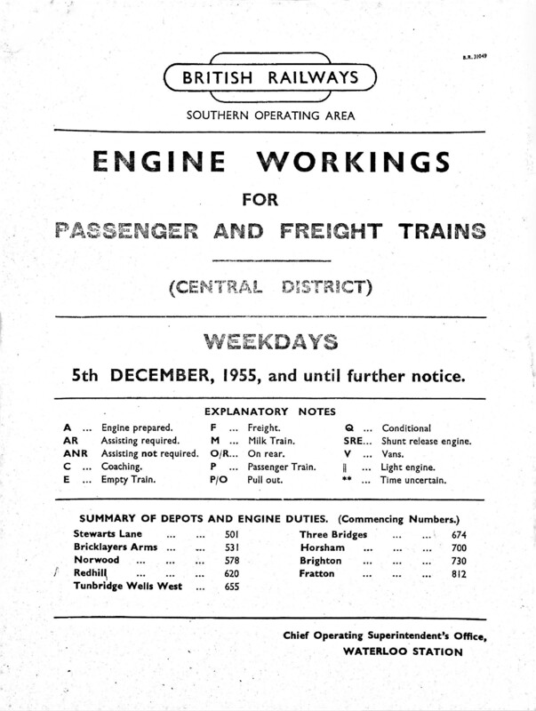 Southern Engine Workings, Central Division, Weekdays starting 05 December 1955. 166 pages. [EW02195512051]