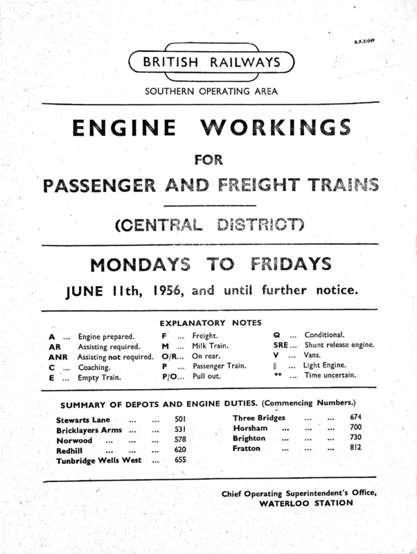 Southern Engine Workings, Central Division, Mondays to Fridays starting 11 June 1956. 127 pages. [EW02195606110]