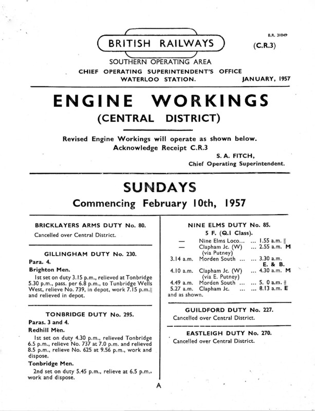 Southern Engine Workings, Central Division, Weekdays starting 04 March 1957. 22 pages. Notes: CR4 Revisions. [EW02195703040]