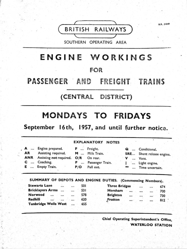 Southern Engine Workings, Central Division, Mondays to Fridays starting 16 September 1957. 142 pages. [EW02195709161]