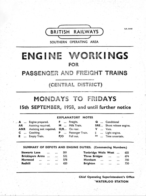 Southern Engine Workings, Central Division, Mondays to Fridays starting 15 September 1958. 160 pages. [EW02195809150]