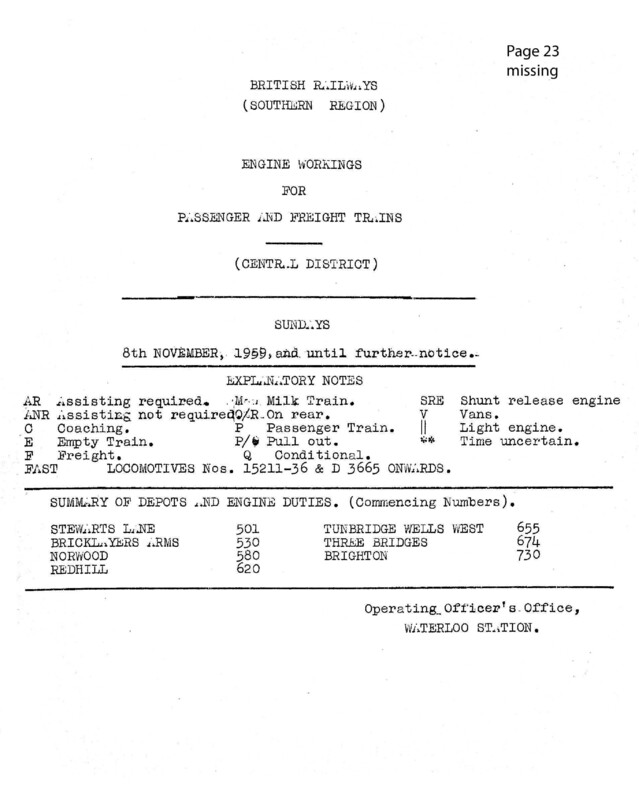 Southern Engine Workings, Central Division, Sundays starting 08 November 1959. 44 pages. [EW02195911081]