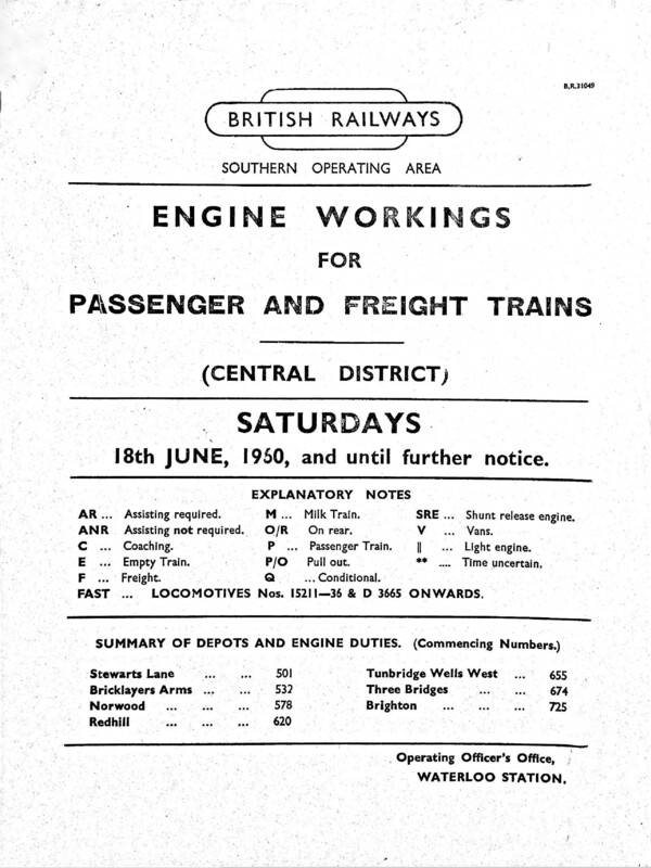 Southern Engine Workings, Central Division, Saturdays starting 18 June 1960. 103 pages. [EW02196006180]