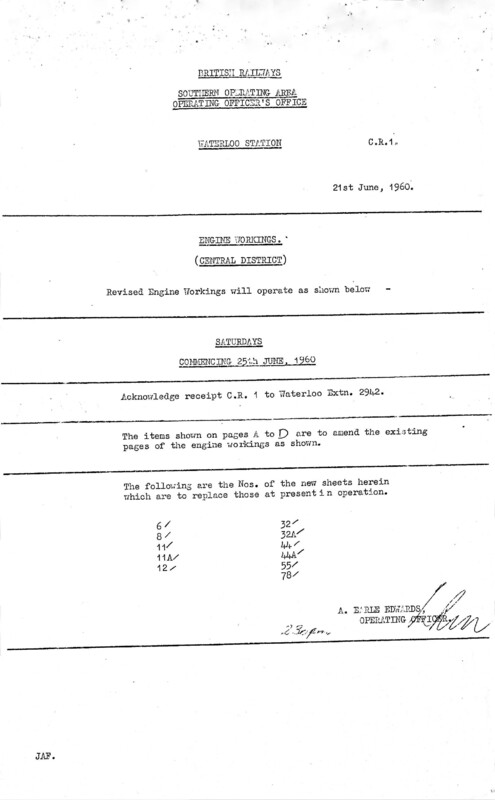 Southern Engine Workings, Central Division, Saturdays starting 25 June 1960. 16 pages. Notes: CR1 Revisions. [EW02196006250]