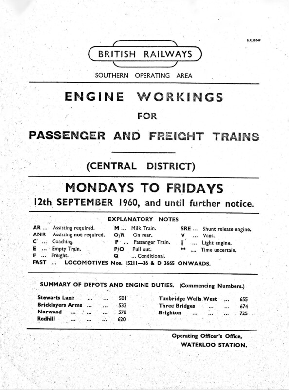Southern Engine Workings, Central Division, Mondays to Fridays starting 12 September 1960. 149 pages. [EW02196009120]