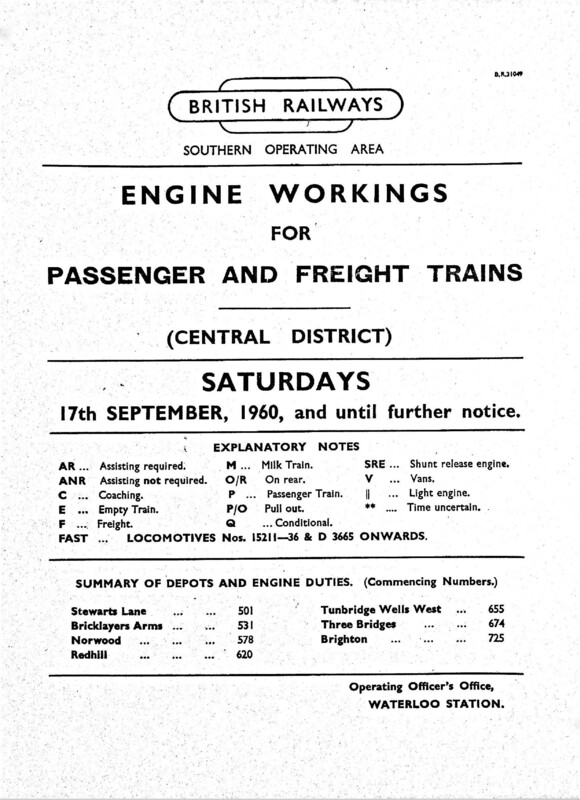 Southern Engine Workings, Central Division, Saturdays starting 17 September 1960. 94 pages. [EW02196009170]