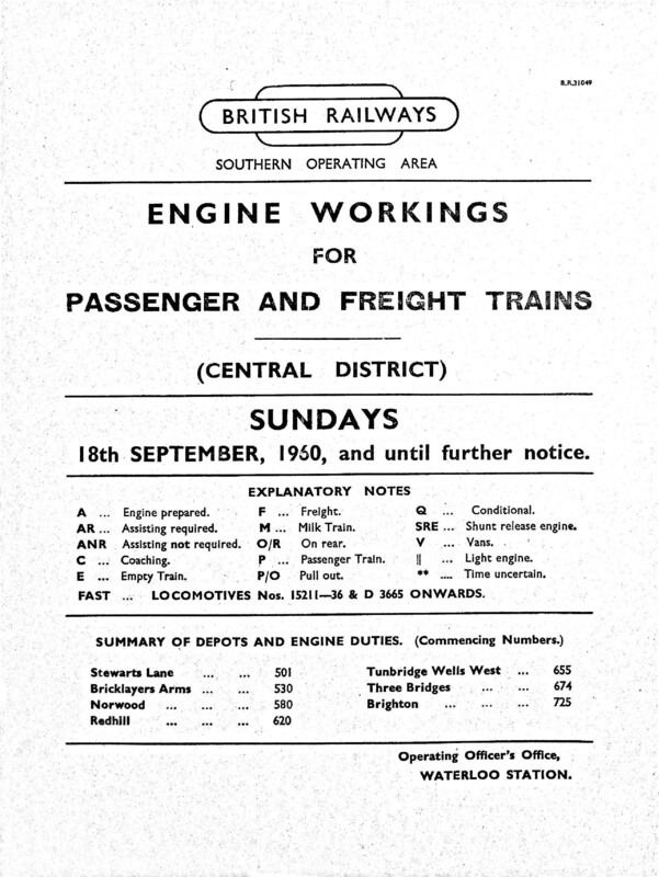 Southern Engine Workings, Central Division, Sundays starting 18 September 1960. 43 pages. [EW02196009181]