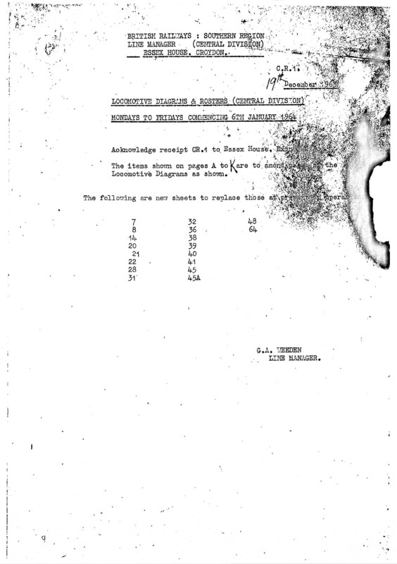 Southern Engine Workings, Central Division, Mondays to Fridays starting 06 January 1964. 28 pages. Notes: CR1 Revisions. [EW02196401061]