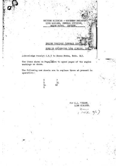 Southern Engine Workings, Central Division, Sundays starting 12 January 1964. 11 pages. Notes: CR3 Revisions. [EW02196401122]