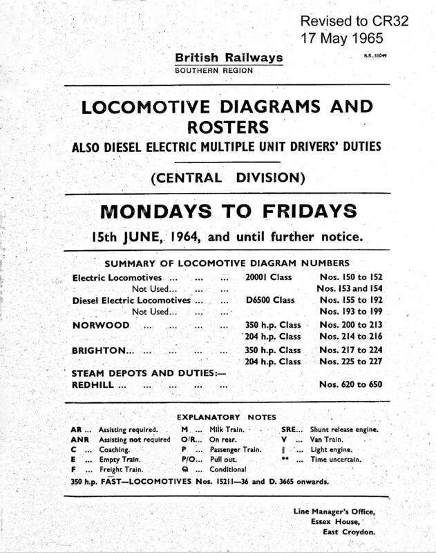 Southern Engine Workings, Central Division, Mondays to Fridays starting 15 June 1964. 107 pages. [EW02196406150]