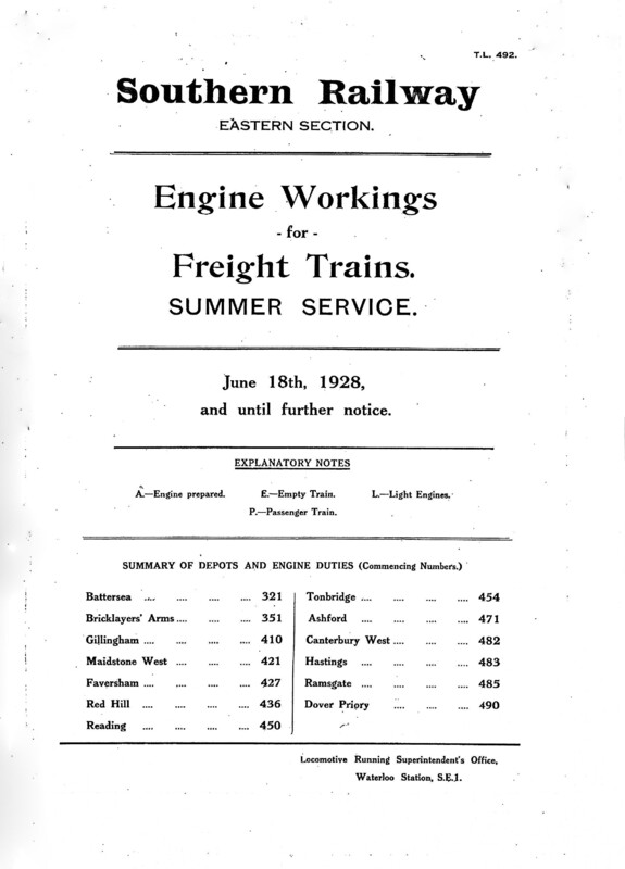 Southern Engine Workings, Eastern Division, Freight starting 18 June 1928. 68 pages. [EW03192806181]
