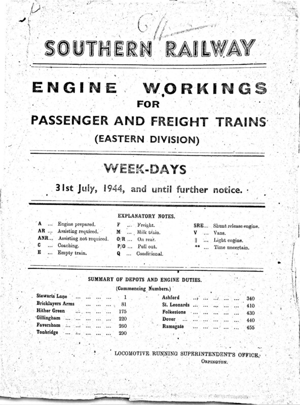 Southern Engine Workings, Eastern Division, Weekdays starting 31 July 1944. 171 pages. [EW03194407310]