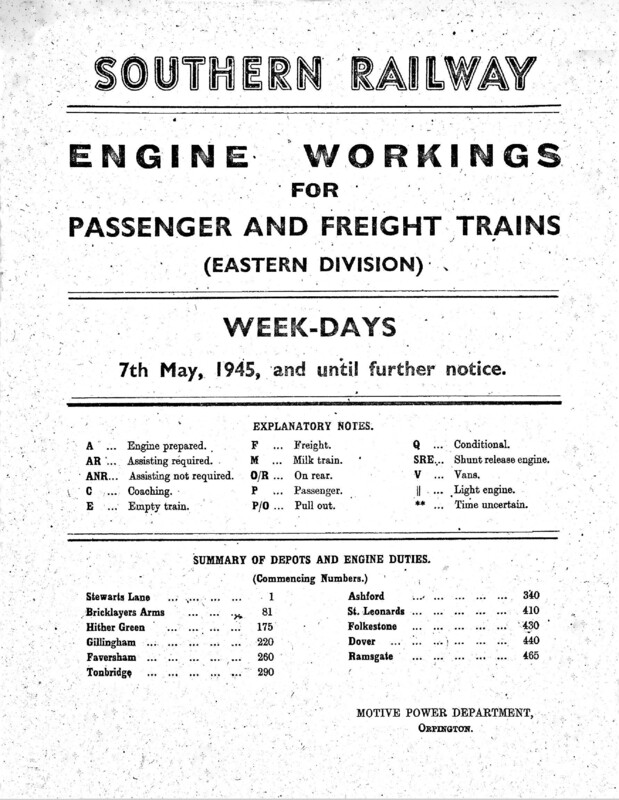 Southern Engine Workings, Eastern Division, Weekdays starting 07 May 1945. 179 pages. [EW03194505071]