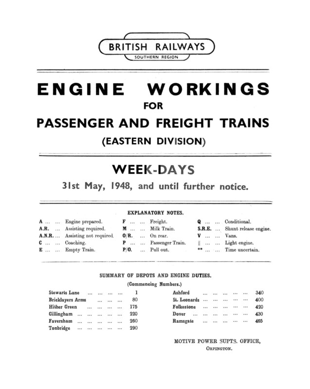 Southern Engine Workings, Eastern Division, Weekdays starting 31 May 1948. 222 pages. [EW03194805310]