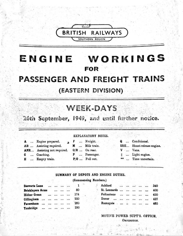 Southern Engine Workings, Eastern Division, Weekdays starting 26 September 1949. 208 pages. [EW03194909260]